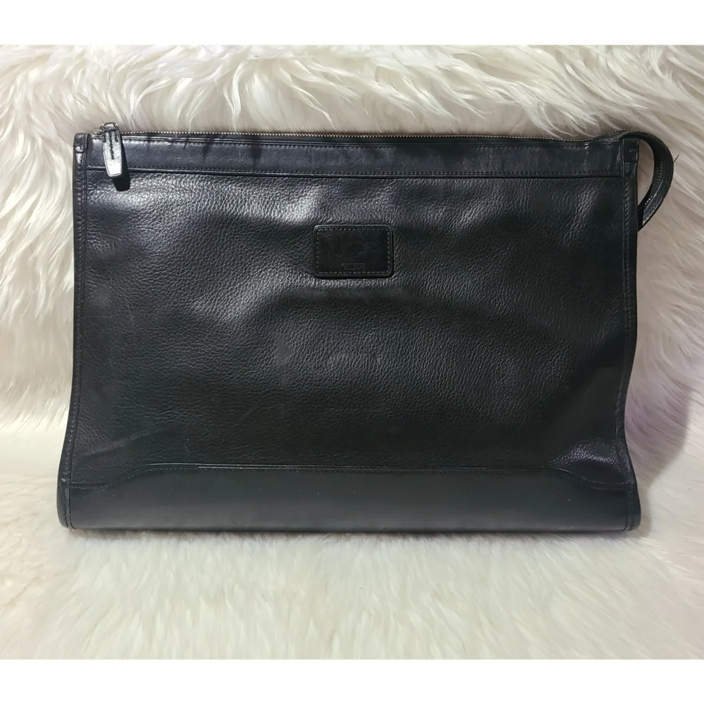 Vintage TUMI Black Leather Zippered Business Clutch